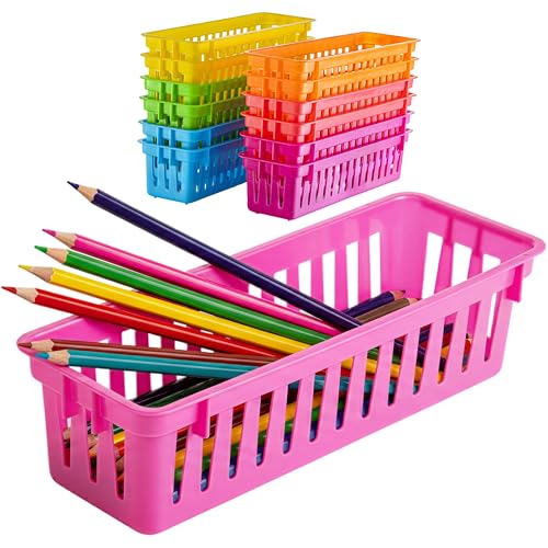 Prextex Classroom Pencil Organizer Pencil Basket or Crayon Basket, Variety Colors (12 pack)