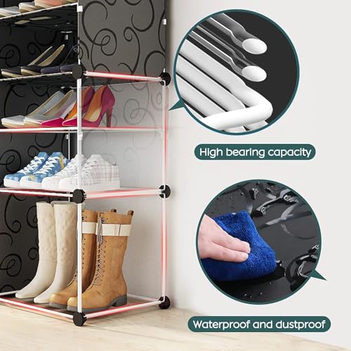 Image of Strassis Design Plastic Shoe Rack for Home with Door, 6 Door 12 Shelf | DIY Shoe Stand Organizer Cabinet for 24 Pairs Storage | Portable Slipper & Chappal Stand