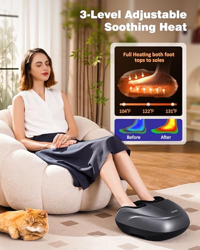 Shiatsu Foot Massager Machine with Heat & Remote, 2025 Upgraded Deep Kneading Feet Massager for Plantar Fasciitis & Neuropathy, 3 Heat Levels, Multi-Mode Massage, Auto-Off Timers, Gifts for Women Men