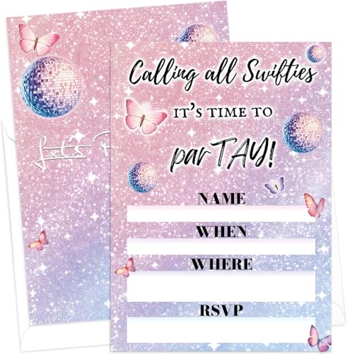 20 Set Singer Party Invitations Party Invites Birthday Party Concert Sweet Disco Butterfly Theme Invitations Card with Envelopes and Stickers Cute for Girls