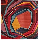 RugVista, Duet, Alfombra, Pila Corta,225 x 225 cm, Cuadrada, Moderno, Oeko-Tex Standard 100, Polypropylene, Pasillo Dormitorio Cocina, Sala De Estar, Rojo / Óxido, Negro