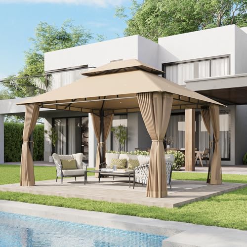 Aoxun 12x10 Gazebo with Double Roof & Mosquito Netting...