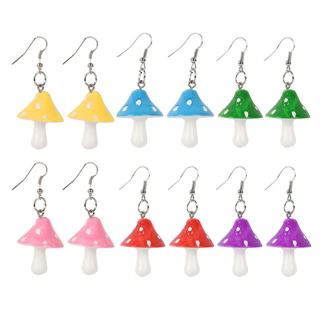 5/6 Pairs Resin Mushroom Earrings Plastic Simulation Mushroom Drop Earrings Kit woman gitts