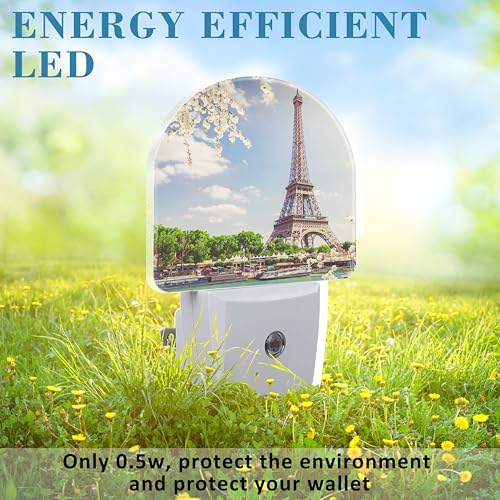 Image of Plug in Night Lights Eiffel Tour Over Seine River Nightlight Plug Into Wall Dusk to Dawn Sensor LED Night Light for Kid Girls Boys Room Decor, Hallway, Kitchen, Bathroom, Nursery, Stairs