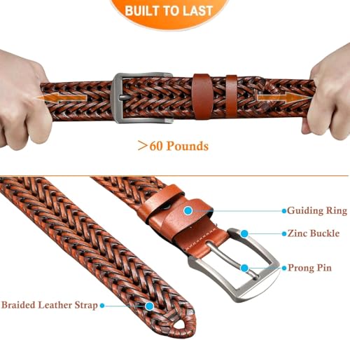 Braided Belt for Men, 1.58" Genuine Leather Woven, Gift Belts for Golfs, Casual Jeans4