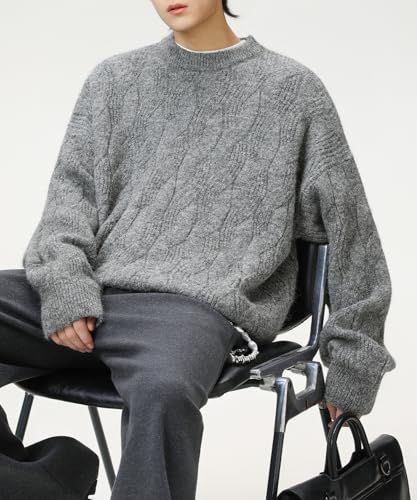 POHADON Vintage Grandpa Cable Knit Sweater Fall Winter Oversized Retro Chunky Pullover Y2k Fashion Streetwear Grunge Clothes3