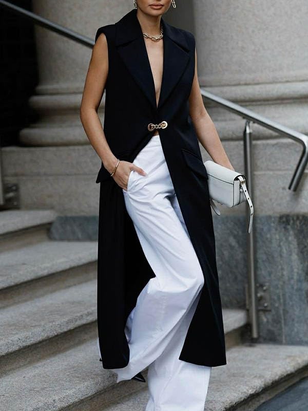 UOOZEE Women's Loose Sleeveless Blazer Vest Deep V-Neck Business Casual Office Work 2025 Outerwear Coat2