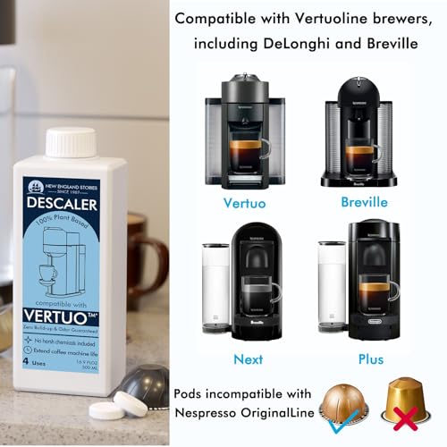 (12 Months Supply) Descaling Kit Compatible with Nespresso Vertuo, Odorless Coffee Brewer Machine Descaler Set, Liquid Descaling Solution for Nespresso, Includes Reusable Pod and 12 Cleaning Tablets