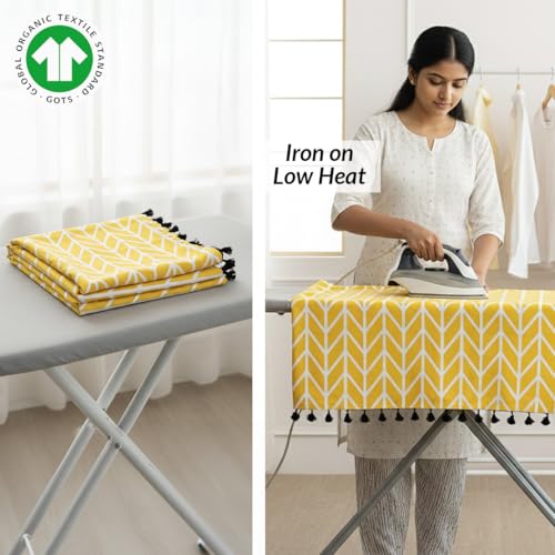 Image of HOMEMONDE Cotton Dining Table Cover 6 Seater Chevron Arrow Printed Table Cloth For Center Table, Rectangular 114 X 233 CM - Yellow