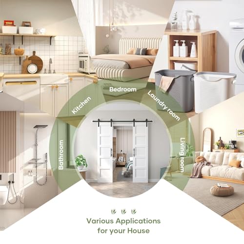 Image of Fredbeck Double 21inx84in White Barn Door and 7FT Sliding Barn Door Hardware Kit Included,Solid,MDF, PVC Surface,DIY Assembly,5-Panel,Fit 38in-41in Opening