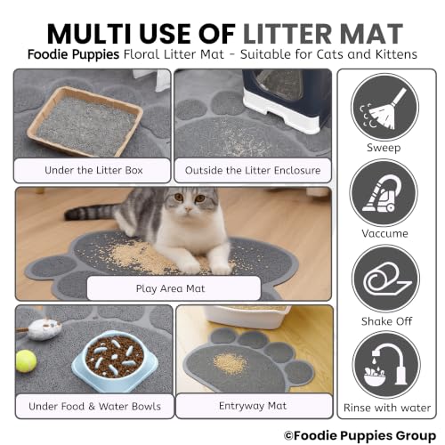 Image of Foodie Puppies Cat Litter & Food Mat with Non-Slip and Waterproof Backing - (Paw Mat - Small) (30x40cm), Great Scatter Control, Keep Floors Clean, Soft on Sensitive Kitty Paws