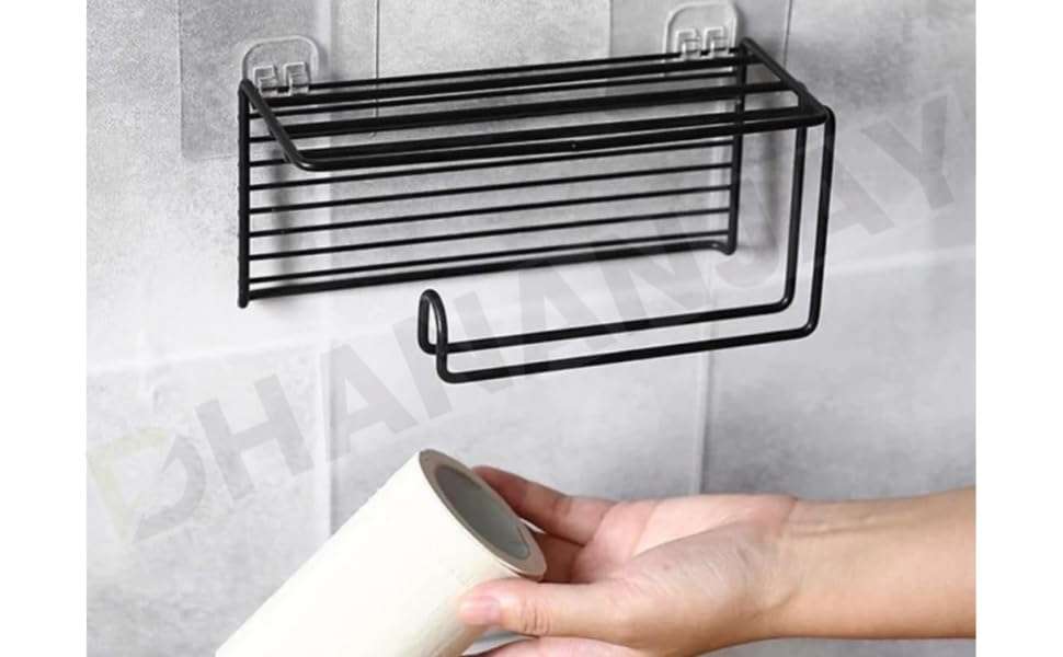 Image of Royal Brothers Self Adhesive Toilet Paper Holder /Tissue Paper Roll Holder with Mobile Stand /Towel Bar Hanger Storage Rack /Bathroom Accessories (Black)