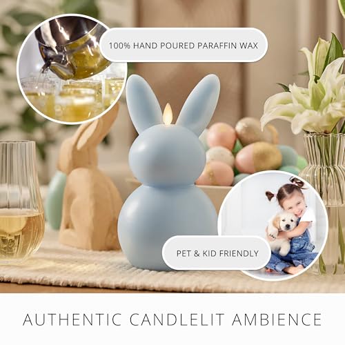 Image of Luminara Easter Bunny Candle- 4.5 inch x 4.5 inch x 8.5 inch- Flameless Real-Flame Holiday-Inspired Decor- AA Batteries- Flickering LED Flame (Cashmere Blue)