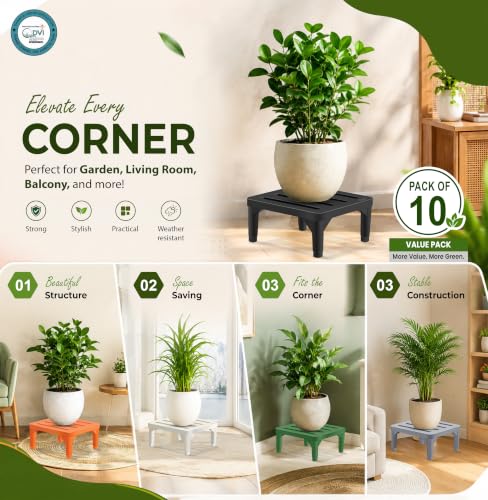 Image of DVI Heavy Duty Multicolour Plant Stand | Pack of 10 | Strong, Durable, Rust-Proof | Supports Up to 200 Kg | Indoor & Outdoor Use | Pot Stand for Big Size Plants | All Weather Resistant Pot Stand