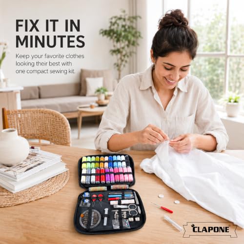 Image of 90 PCS Sewing Kit with 24 Color Threads, Portable Sewing Supplies Set, Needles, Scissors, Measuring Tape, Seam Ripper, Thimbles & Zipper Storage Case for Home, Travel & Emergency