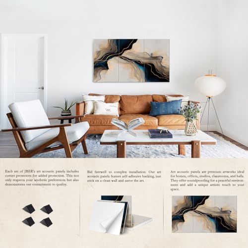 Image of JBER 6 Pack Art Acoustic Panels 47.2 inch x 27 inch, Black Gold Marble