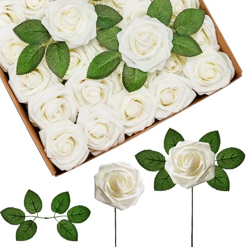 InnoGear Artificial Flowers, 50 Pcs Ivory White Foam...