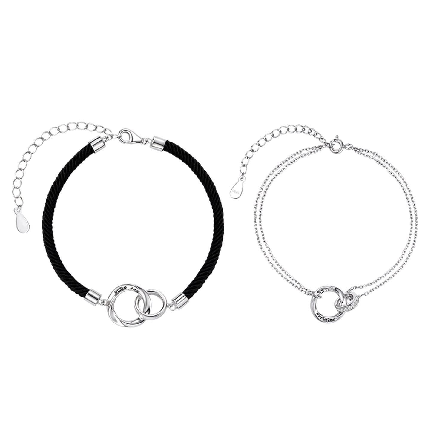 Paar Armband 925 Sterling Silber Verstellbar Geflochtenes Seil Versprechen Passendes Armband Sie und Ihn Schmucksets für Paare Schwester Liebhaber Freunde