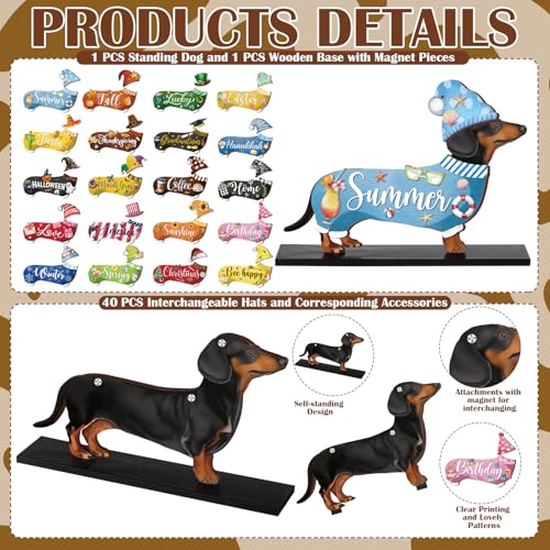 42 Pcs Interchangeable Summer Dachshund Holiday Wiener Dog Decor Seasonal Welcome Sign Tier Tray Decoration Ornament Farmhouse Wood Home Office Desk Accessories for Women Pet Lover Gift - Image 4