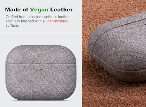 Image of Haobobro Handmade Case - for AirPods Pro 3 Case Cover - Selected Skin-Friendly Vegan Leather, Linen Cloth Style, Drop Protective Hard Cover for AirPods Pro 3rd Generation Earbuds - Grey Chambray