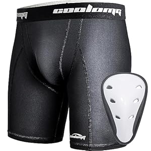 COOLOMG Youth Boys Compression Shorts with Protective Cup Sliding Underwear for Baseball Football Lacrosse Hockey