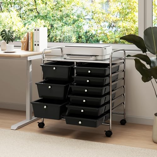 Image of LDAILY 9 Drawer Rolling Storage Cart, Rolling Cart with Drawers for Classroom, Art Supply Craft Organizer on Wheel with Metal Frame & Handles for Home Office School
