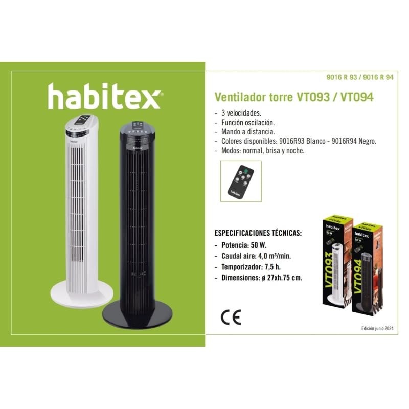 Habitex Ventilador Torre 29inch Blanco con Mando