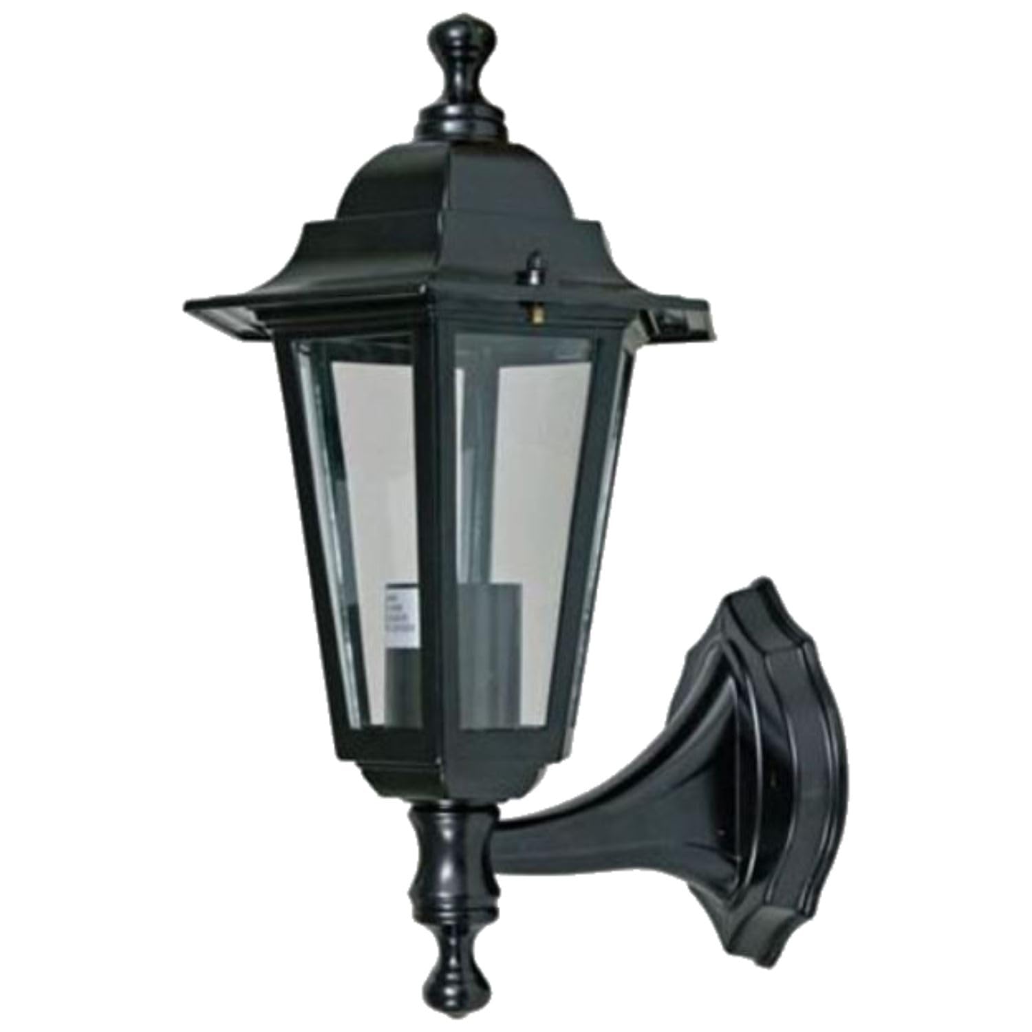 Firstchoicelighting Black & Clear Modern Black Six Sided Lantern Design Outdoor Wall, Garden Or Porch Light, Ip33 Rated, Compatible With Led Bulbs