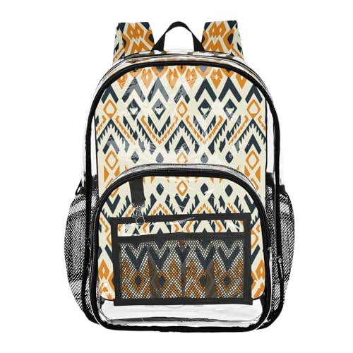 Clear Backpack for Stadium Events School Backpacks Girls Boys heavy duty PVC Waterproof Transparent Plastic Book Bag for Women Work Retro Boho Yellow