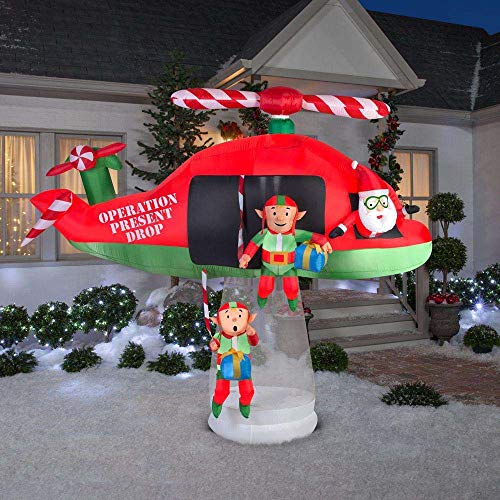 Gemmy 114.17 In. D X 57.09 In. W X 96.85 In. H Animated Inflatable Santa And Elves In Helicopter Scene #TOP7
