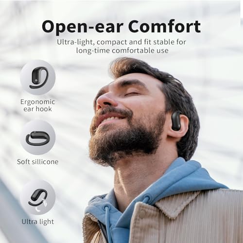 fojep Open Ear Earbuds, Bluetooth Earbuds 5.3, Deep Bass, Open Fit, 50 Hours Playtime, Digital Display Charging Case, Bone Conduction Bluetooth Headphones for Running, Cycling, Walking,Workout - Image 4