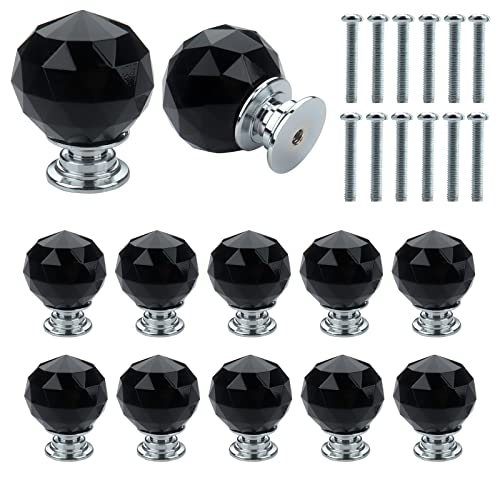 Roellgs 12 Piece 30mm Crystal Ball Glass Diamond Door Knobs with Screws