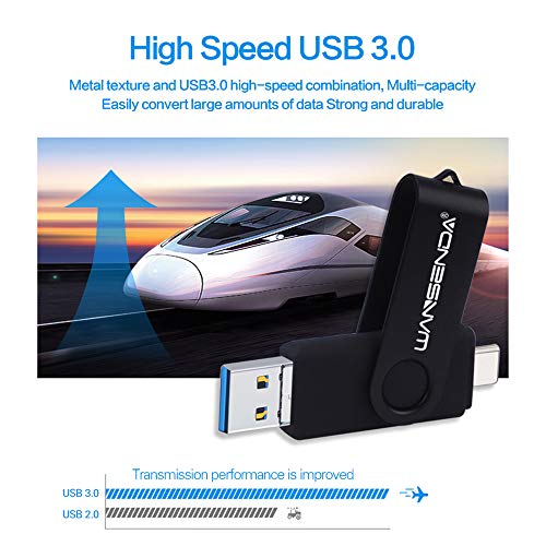 WANSENDA Memoria USB Tipo C 128GB OTG 3 en 1 USB C y Micro USB y USB 3.0 Copia de Seguridad de la Unidad fotográfica para Dispositivos Android / PC / Mac (128G, Negro)