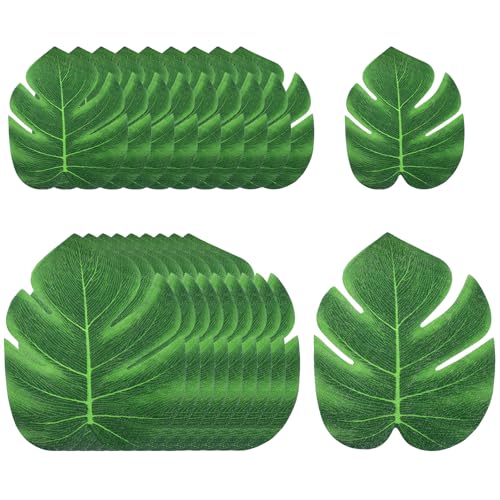 Molain Hojas de palma artificiales, 20 hojas de palma tropicales grandes, frondas decorativas de palma sintética de Monstera para decoración hawaiana, fiesta de selva y detalles del hogar, decoración