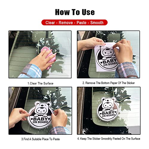 Image of 2PCS Panda Baby On Board Sticker for Cars, Cute Highly Reflective Kids in Car Sticker Sign for Car Window Bumper Truck Auto Warning Decals (Purple)
