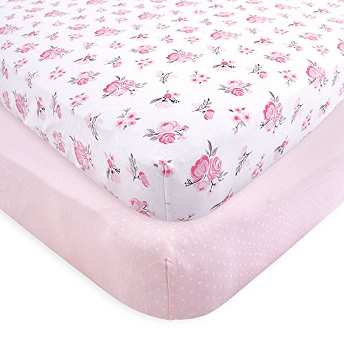 Image of Hudson Baby Unisex Baby Cotton Fitted Crib Sheet, Pink Floral, One Size