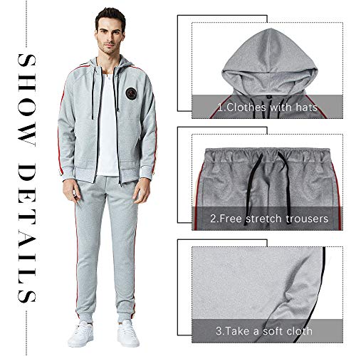 Image of MANTORS Men's Hooded Athletic Tracksuit Full Zip Casual Jogging Gym Sweat Suits