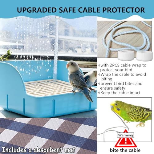 Image of kathson Automatic Parrot Bathtub with Pump, Large Bird Shower Fountain with USB Electric Water Cycle, Parakeet Bath Tub for Medium Birds, Cockatiel, Cockatoo, Lovebird, African Grey, Conure, Budgie