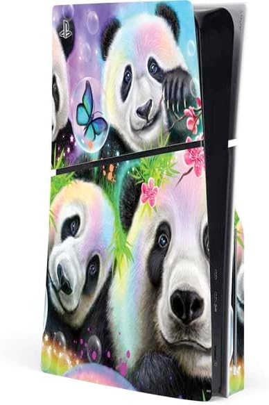 Skinit Decal Gaming Skin Compatible with PS5 Slim Disk Console - Officially Licensed Rainbow Pandas with Butterflies by Sheena Pike Design