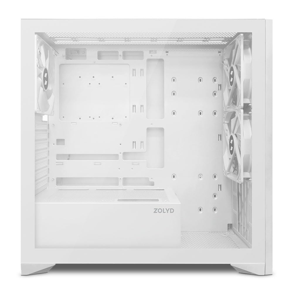 Zolyd Dynaria - Caja ATX con Panel Frontal de Madera, Cristal Templado, Ventilación Optimizada, 3 Ventiladores incluidos, Compatible con Refrigeración Líquida hasta 390mm, USB 3.0, Color Blanco