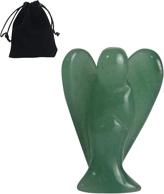 QOPAHI Angel Healing Crystals, Lucky Charms Reiki Gifts Spiritual Gifts for Women Quartz Crystal Angel Ornament for Home Office(Green)