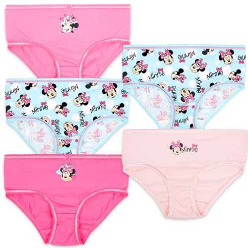 Disney Minnie Mouse Lot de 5 Culottes Filles Douces 100% Coton - sous-vêtements pour Filles - Lot de 5 avec 5 Motifs différents - Rose - 3/4 Ans