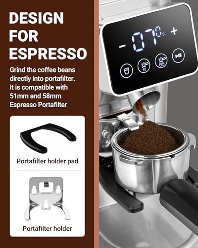 AMZCHEF Burr Coffee Grinder, 48 Settings, Less Static Mess, Metallic Silver - 1
