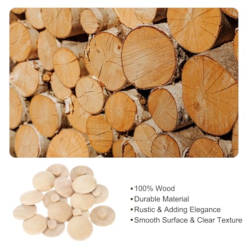 Image of uxcell 16Pcs Wood Button Plugs, 7mm /0.28 inch Hardwood Screw Hole Plug Mushroom Wooden Caps Buttons Wood Plug for Furniture Woodworking Craft Decor (20mm x 7mm)