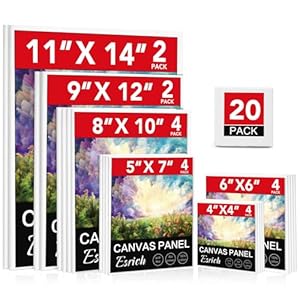 ESRICH Canvas Boards for Painting 20 Multi Pack Paint Canvas Panels 11×14, 9×12, 8×10, 6×6, 5×7, 4×4 Blank Canvases for Painting-Cotton Primed Painting Canvas for Acrylic, Oil, Gouache & Tempera