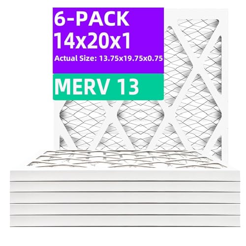 14x20x1 MERV 13 (6-Pack) Pleated Air Filter (Actual Size: 13.75"x19.75"x0.75") MPR 1900 & FPR 10, Furnace Air Filters,14x20x1 air filter