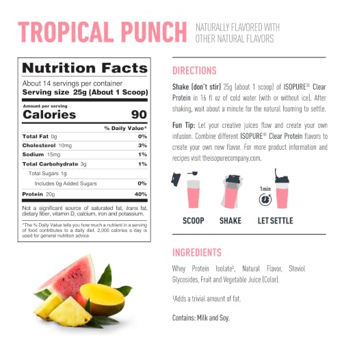 Isopure Clear Whey Isolate Protein Powder, Tropical Punch, 14 Serving - image 8