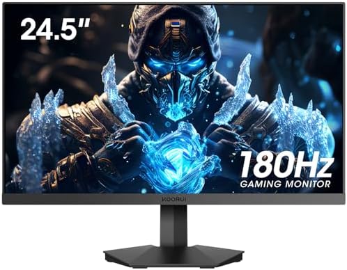 KOORUI Gaming Monitor, 24.5 Zoll PC Monitor 180Hz, Full HD Rahmenlos Bildschirm, HDMI & DisplayPort (1ms, VA, Eye-Care, 1920 x 1080, Adpitive Sync, VESA 75x75)