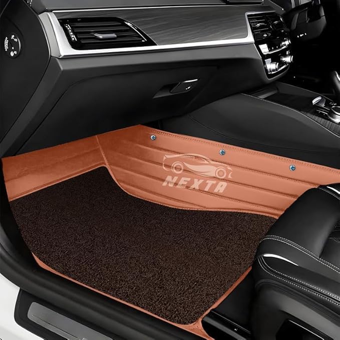 Image of Premium 12D Car Foot Mat for VinFast VF MPV 7-7 Seater (All 3 Rows) | Luxury Leather | Double Layered | Waterproof and Washable | Custom Fit | Detachable Grass Mat | Tan