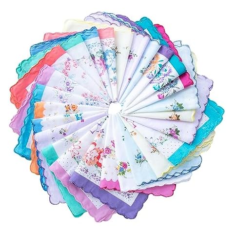 MZLIU Womens Girls Vintage Floral Cotton Handkerchiefs with Scalloped Edge Hankies 12PCS Cover